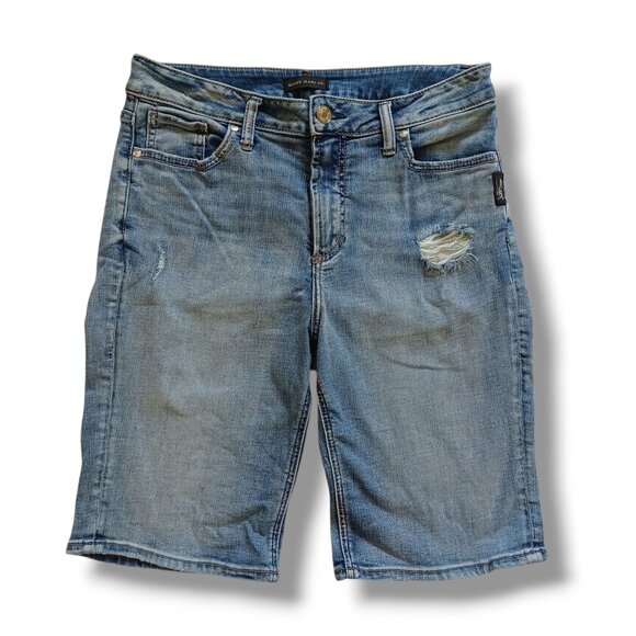 Silver Jean Shorts Avery Bermuda Blue Denim Highrise Medium Wash Size 31 9 Inch - Picture 1 of 10